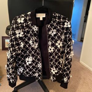 Michael Kors bomber jacket black and white flowers